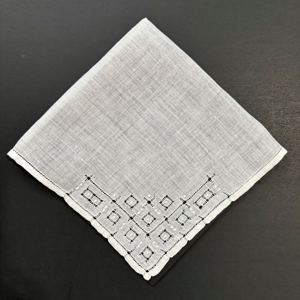 Heirloom Linen Pulled Thread Wedding Handkerchief Cottage Core Bride Vintage